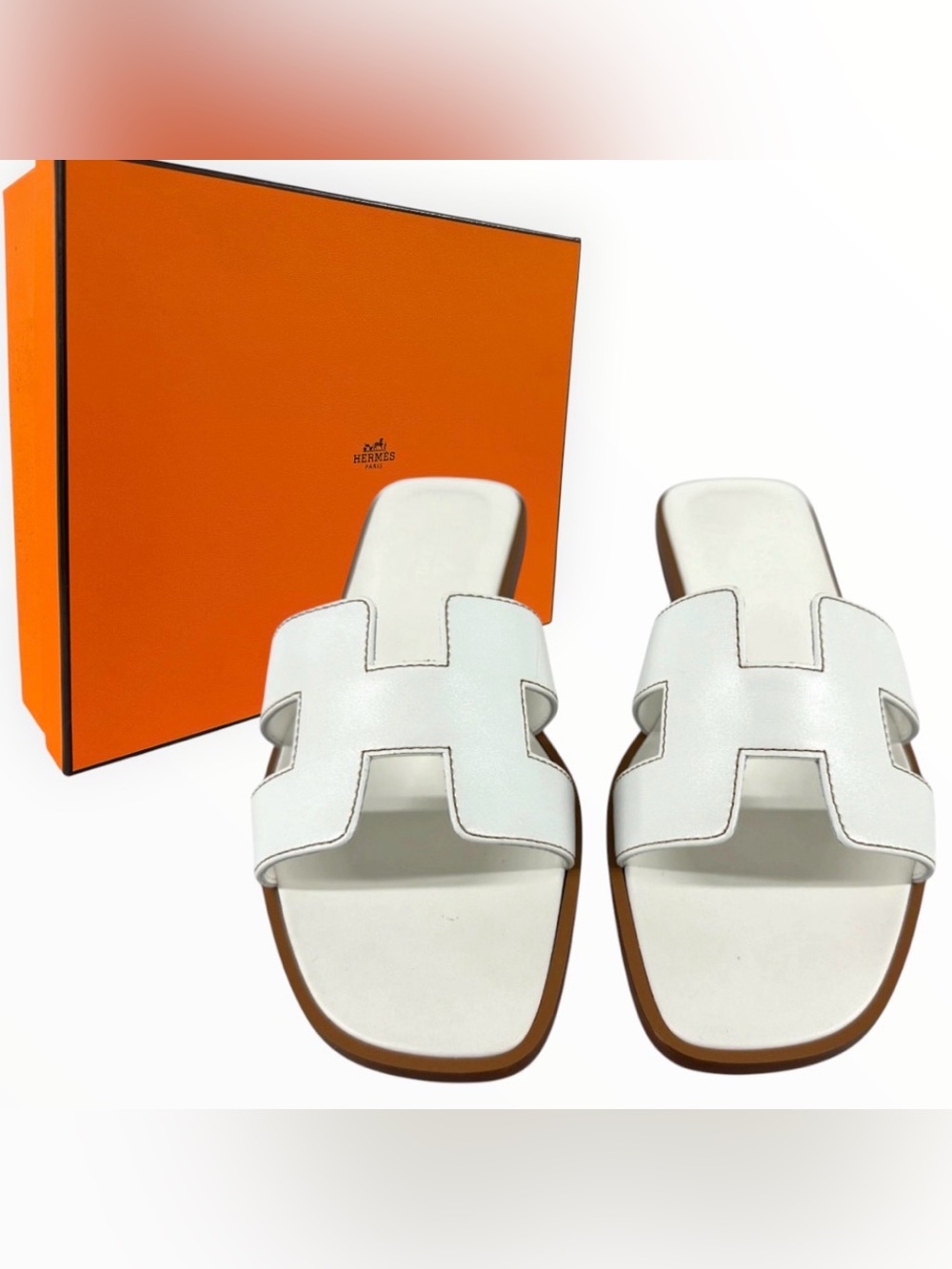 Hermès Oran Sandals 37 White Calfskin Leather NIB Made in Italy